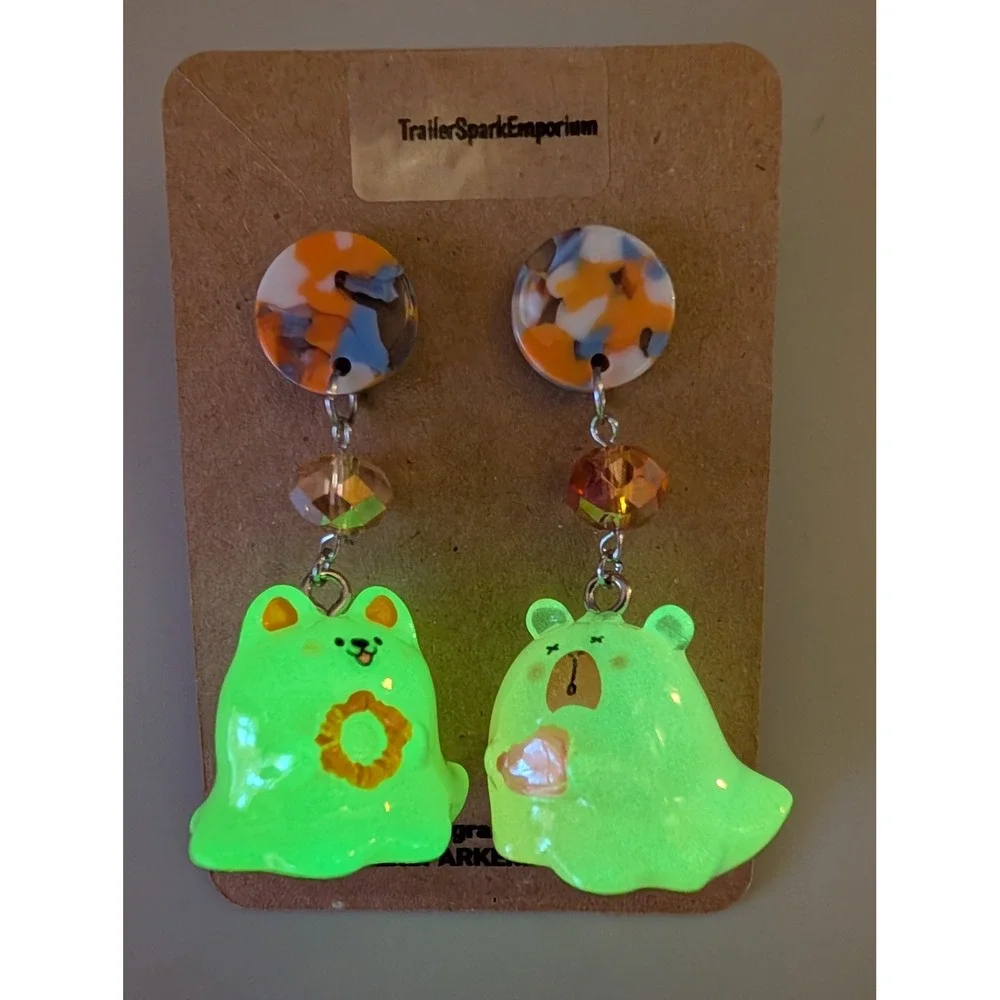 TrailerSparkEmporium Heavy Glow in the Dark Bear Frog Ghost Earrings Nickel Free